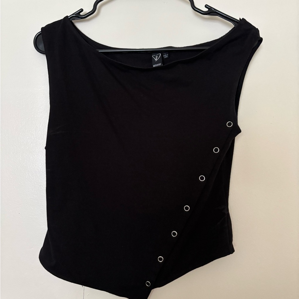 Windsor Black Sleeveless Tank with Diagonal Snap Detail